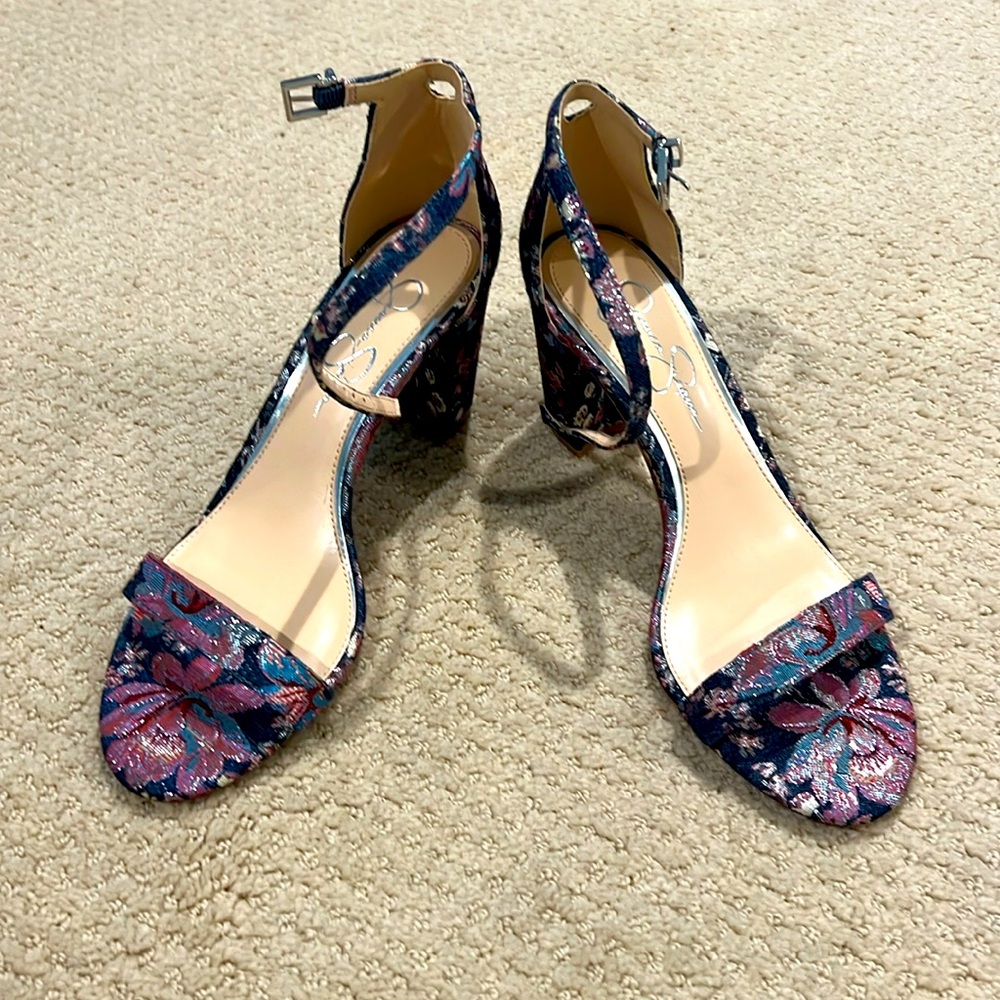 Floral strappy heels.